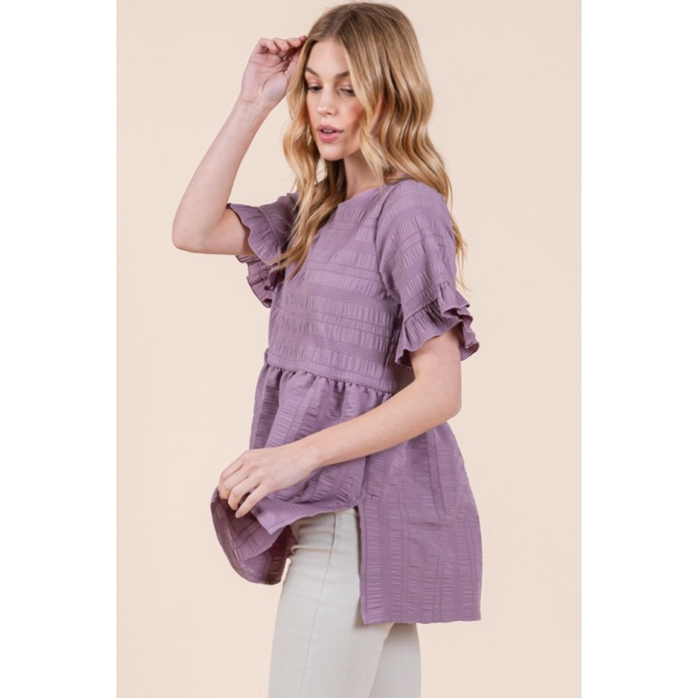 LAST 1! Pale Purple Textured Ruffle Tiered Side Slit Top! - Picture 5 of 8